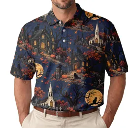 Haunted Village Black Cats Autumn Night Halloween Golf Outing Gift For Men And Women Men's Polo Shirt