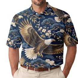 Bald Eagle Aloha Style for Patriotic Summer Adventures and Coastal Getaways Outdoors Men's Polo Shirt