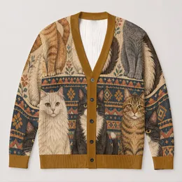 Vintage Cat Family Motif for Cozy Everyday Layering and Relaxed Weekend Style for Women All-over Print Knitted Cardigan