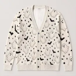 Ghost Bat Halloween Style for Cozy Outings and Everyday Layering for Women, Cute Seasonal All-over Print Knitted Cardigan