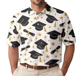 Black Graduation Caps And Gold Stars For Commencement Celebration And Senior Style Men's Polo Shirt