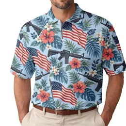 Patriotic Rifle American Flag Floral Motifs for Golf Outings and Fourth of July Men Men's Polo Shirt