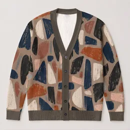 Abstract Geometric Autumn Shapes for Relaxed Layering and Everyday Women's Wear All-over Print Knitted Cardigan