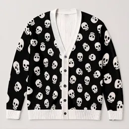 Monochrome Skull Motif for Edgy Casual Layering and Alternative Streetwear Style All-over Print Knitted Cardigan