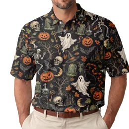 Halloween Ghost Pumpkin Spooky Party Golf Gift for Men, Fall Costume Celebration Wear Men's Polo Shirt