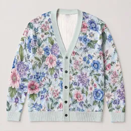 Blue Pink Botanical Florals For Everyday Layering And Cottagecore Women’s Wardrobes All-over Print Knitted Cardigan