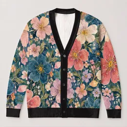 Colorful Wildflower Blooms For Relaxed Autumn Layering And Everyday Outdoor Style All-over Print Knitted Cardigan
