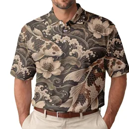 Koi Fish Cherry Blossom Waves for Japanese Streetwear and Fishkeeping Enthusiasts Men's Polo Shirt