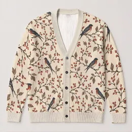 Hand Drawn Swallows and Bare Branches for Cozy Autumn Layering Women's Everyday Style All-over Print Knitted Cardigan