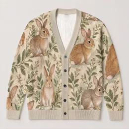 Rustic Bunny Garden Motifs for Cozy Everyday Layering and Cottagecore Weekend Style All-over Print Knitted Cardigan