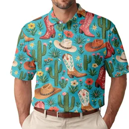 Western Cowboy Boots and Cacti for Country Golf Days, Rodeo Fans and Cowgirl Style Men's Polo Shirt