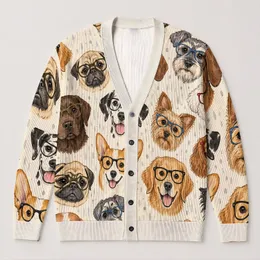 Playful Eyeglass-Wearing Dog Faces for Casual Weekend Layering and Stylish Dog Lovers All-over Print Knitted Cardigan