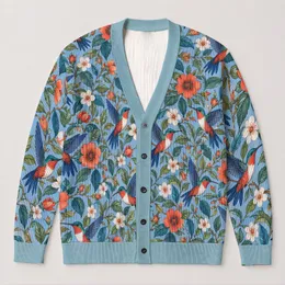 Hummingbird Floral Garden Motifs for Spring Autumn Layering and Women’s Everyday Style All-over Print Knitted Cardigan