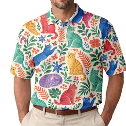 Colorful Cat Garden Motifs for Summer Golf Days and Pet Lover Gifts for Animal Lovers Men's Polo Shirt