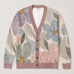 Abstract Daisy Blossoms For Relaxed Weekend Layering And Everyday Boho Wardrobe Style All-over Print Knitted Cardigan