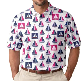 Nautical Sailboat Motif for Coastal Golf Days, Beach Vacations and Boating Fans Everywhere Men's Polo Shirt
