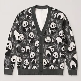 Black And White Panda Faces For Cozy Autumn Layering And Relaxed Everyday Weekend Style All-over Print Knitted Cardigan