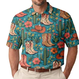 Western Cowgirl Boots and Cactus Rodeo Motif for Golf and Country Club Style Lovers Men's Polo Shirt