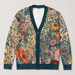 Vintage Wildflower Meadow Motifs for Relaxed Weekend Layering and Boho Wardrobes All-over Print Knitted Cardigan