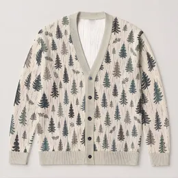 Evergreen Woodland Trees for Cozy Everyday Layering and Relaxed Weekend Cabin Style All-over Print Knitted Cardigan