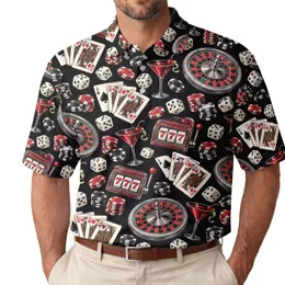 Casino Cards Dice Roulette Cocktail Motifs for Las Vegas Nights and Game Room Fun Men's Polo Shirt