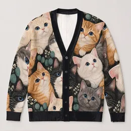 Whimsical Cat Face Collection for Cozy Everyday Layering and Casual Weekend Outings All-over Print Knitted Cardigan