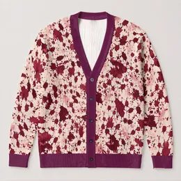 Burgundy and Blush Abstract Speckles for Relaxed Everyday Layering and Weekend Style All-over Print Knitted Cardigan