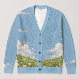 Cloud Meadow Moonlight Floral Scene For Relaxed Layering Women's Everyday Casual Style All-over Print Knitted Cardigan