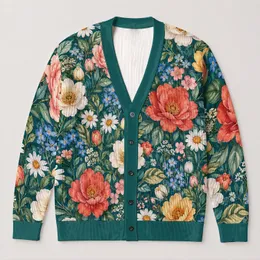 Botanical Floral Blooms for Relaxed Autumn Layering and Everyday Women's Weekend Style All-over Print Knitted Cardigan