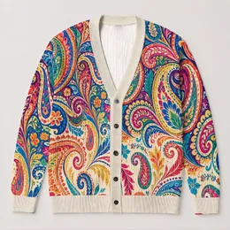 Colorful Paisley Swirls for Creative Everyday Layering, Travel, and Weekend Style All-over Print Knitted Cardigan