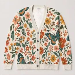 Butterfly Floral Motif For Relaxed Weekend Layering And Boho Garden Style Women All-over Print Knitted Cardigan