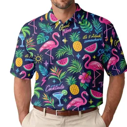 Neon Flamingo Tropical Nights For Cruise Vacations And Beach Parties For Summer Travel Men's Polo Shirt