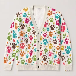 Colorful Paw Print Motifs For Everyday Pet Lover Style And Youthful Spring Layering All-over Print Knitted Cardigan
