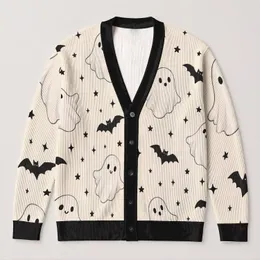 Ghosts And Bats Under A Starry Night For Cozy Autumn Gatherings And Halloween Fans All-over Print Knitted Cardigan