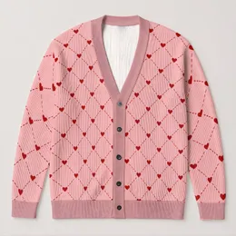 Red Heart Lattice Motif for Valentine's Day Layering, Romantic Women's Casual Style All-over Print Knitted Cardigan
