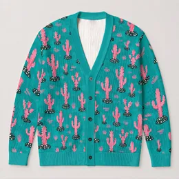 Pink Cactus Desert Motifs for Casual Vacation Layering and Everyday Style for Women All-over Print Knitted Cardigan