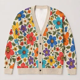 Colorful Garden Flowers For Everyday Layering, Weekend Outings, And Women’s Style All-over Print Knitted Cardigan