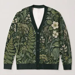 Dark Green Botanical Garden Foliage For Relaxed Everyday Layering And Nature Lovers All-over Print Knitted Cardigan