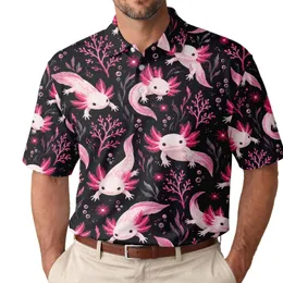 Pink Axolotl Golf Style for Summer Sports, Beach Days, and Aquatic Animal Lovers Men's Polo Shirt