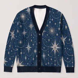 Blue Silver Starry Night Celestial Stars For Everyday Layering Casual Women And Teens All-over Print Knitted Cardigan