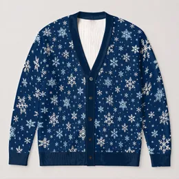 Navy Snowflake Motifs for Cozy Holiday Layering and Everyday Winter Style for All Women All-over Print Knitted Cardigan