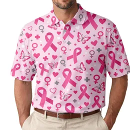 Pink Ribbon Hearts for Breast Cancer Awareness and Survivor Support Gifts Men's Polo Shirt