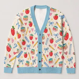 School Supplies for Cheerful Everyday Study Style, Youthful Classroom Appeal All-over Print Knitted Cardigan