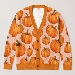 Hand Painted Pumpkin Harvest Motifs for Cozy Autumn Layering and Halloween Gatherings All-over Print Knitted Cardigan