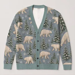 Polar Bear Winter Woodland Scenes For Cozy Outdoor Layering And Everyday Comfort Wear All-over Print Knitted Cardigan