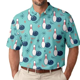 Mint Turquoise Bowling Pins And Balls For Golf Clubhouse And Pickleball Weekend Leisure Men's Polo Shirt