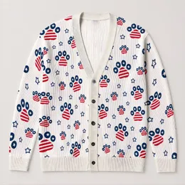 Patriotic Flag Paw Prints for Everyday Americana Style, Dog Lovers and Proud Pet Moms All-over Print Knitted Cardigan