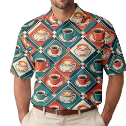 Coffee Cup Checkerboard for Golf Days and Weekend Clubhouse Style for Caffeine Lovers Men's Polo Shirt