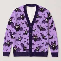 Cute Purple Bat Halloween Style for Cozy Everyday Layering and Playful Gothic Gifting All-over Print Knitted Cardigan