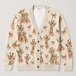 Cute Giraffe Bow Motifs for Cozy Everyday Layering and Safari-Inspired Casual Style All-over Print Knitted Cardigan